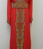 Tomato Georgette Embroidered Stitched Islamic Kaftans
