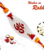 Silver Base Beads Studded Om Rakhi