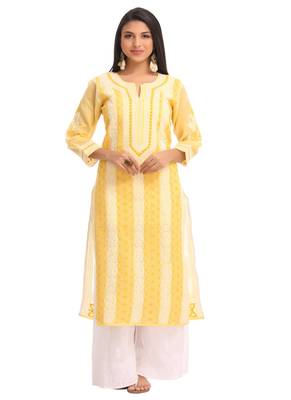 Ada Yellow Cotton Chikankari Kurti 1