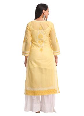 Ada Yellow Cotton Chikankari Kurti 2