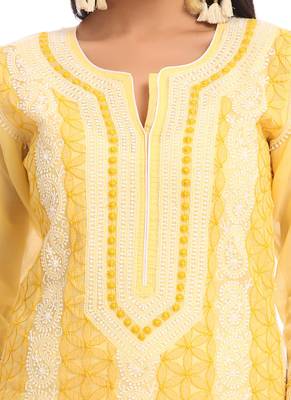 Ada Yellow Cotton Chikankari Kurti 4