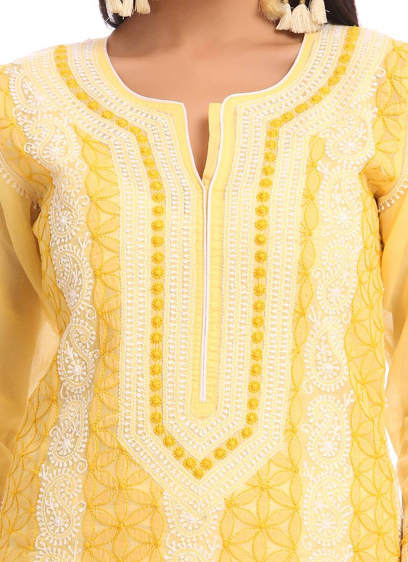 Ada Yellow Cotton Chikankari Kurti