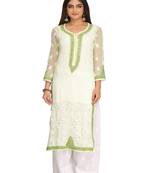 Ada Lemon Hand Embroidered Faux Georgette Chikankari Kurti