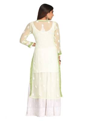 Ada Lemon Hand Embroidered Faux Georgette Chikankari Kurti 2