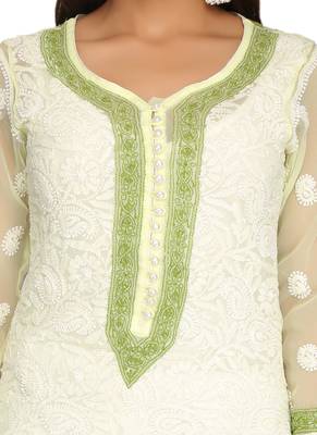 Ada Lemon Hand Embroidered Faux Georgette Chikankari Kurti 4