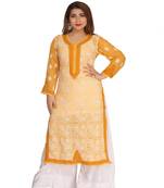 Ada Hand Embroidered Mustard Faux Georgette Chikankari Kurti