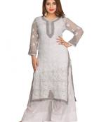 Ada Hand Embroidered Grey Faux Georgette Chikankari Kurti