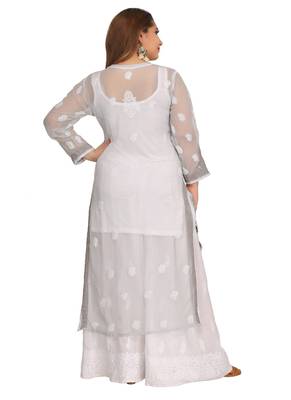 Ada Hand Embroidered Grey Faux Georgette Chikankari Kurti 2