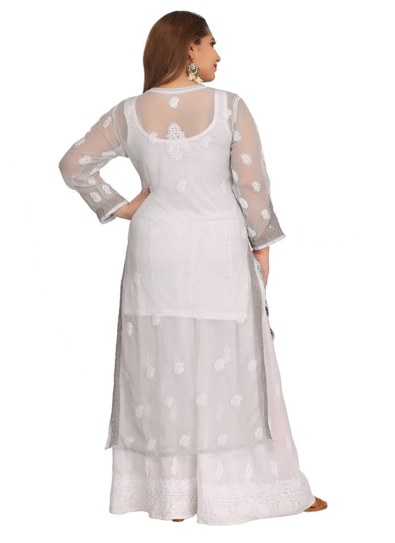 Ada Hand Embroidered Grey Faux Georgette Chikankari Kurti