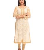 Ada Hand Embroidered Fawn Faux Georgette Lucknow Chikankari Women Kurta - A246735