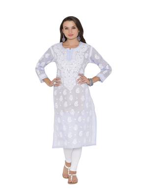 Ada Hand Embroidered Mauve Cotton Chikankari Kurti  1