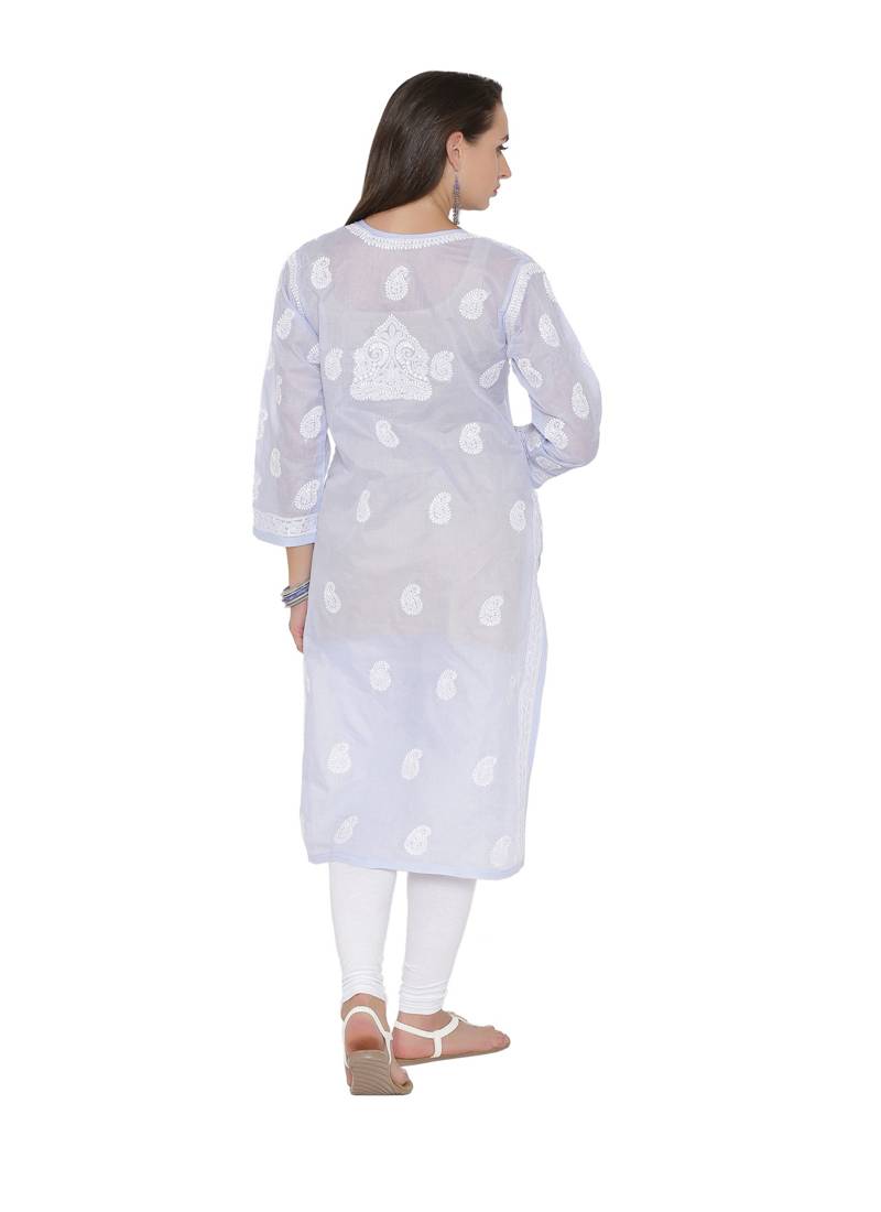 Ada Hand Embroidered Mauve Cotton Chikankari Kurti 