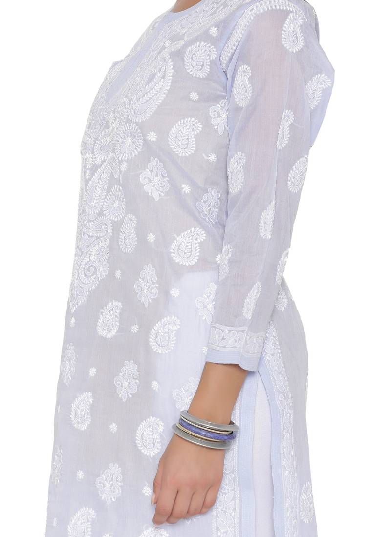 Ada Hand Embroidered Mauve Cotton Chikankari Kurti 