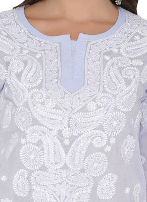 Ada Hand Embroidered Mauve Cotton Chikankari Kurti  4