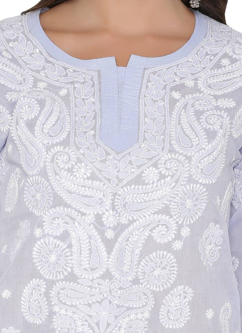 Ada Hand Embroidered Mauve Cotton Chikankari Kurti 