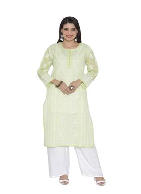 Ada Hand Embroidered Green Cotton Chikankari Kurti 1