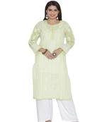 Ada Hand Embroidered Green Cotton Chikankari Kurti