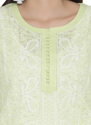 Ada Hand Embroidered Green Cotton Chikankari Kurti 4