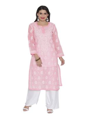 Ada Hand Embroidered Pink Cotton Chikankari Kurti 1