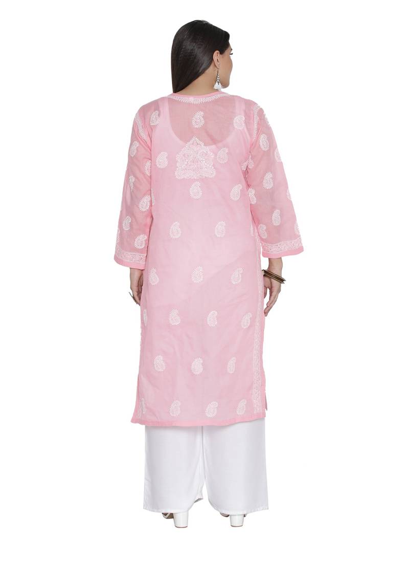 Ada Hand Embroidered Pink Cotton Chikankari Kurti