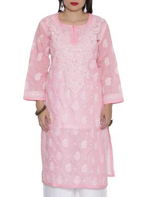 Ada Hand Embroidered Pink Cotton Chikankari Kurti 4