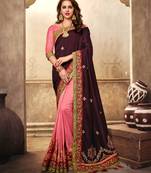 Purple And Peach Embroidered Georgette Saree With Blouse