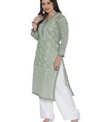 Ada Hand Embroidered Green Cotton Chikankari Kurti