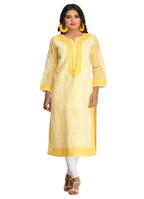 Ada Yellow Cotton Chikankari Kurti 1
