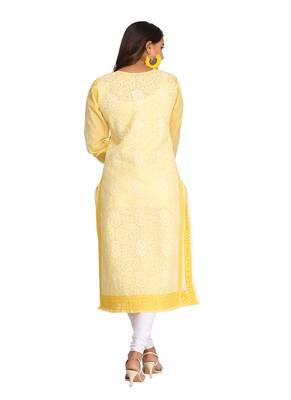 Ada Yellow Cotton Chikankari Kurti 2