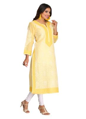 Ada Yellow Cotton Chikankari Kurti 3