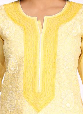 Ada Yellow Cotton Chikankari Kurti 4