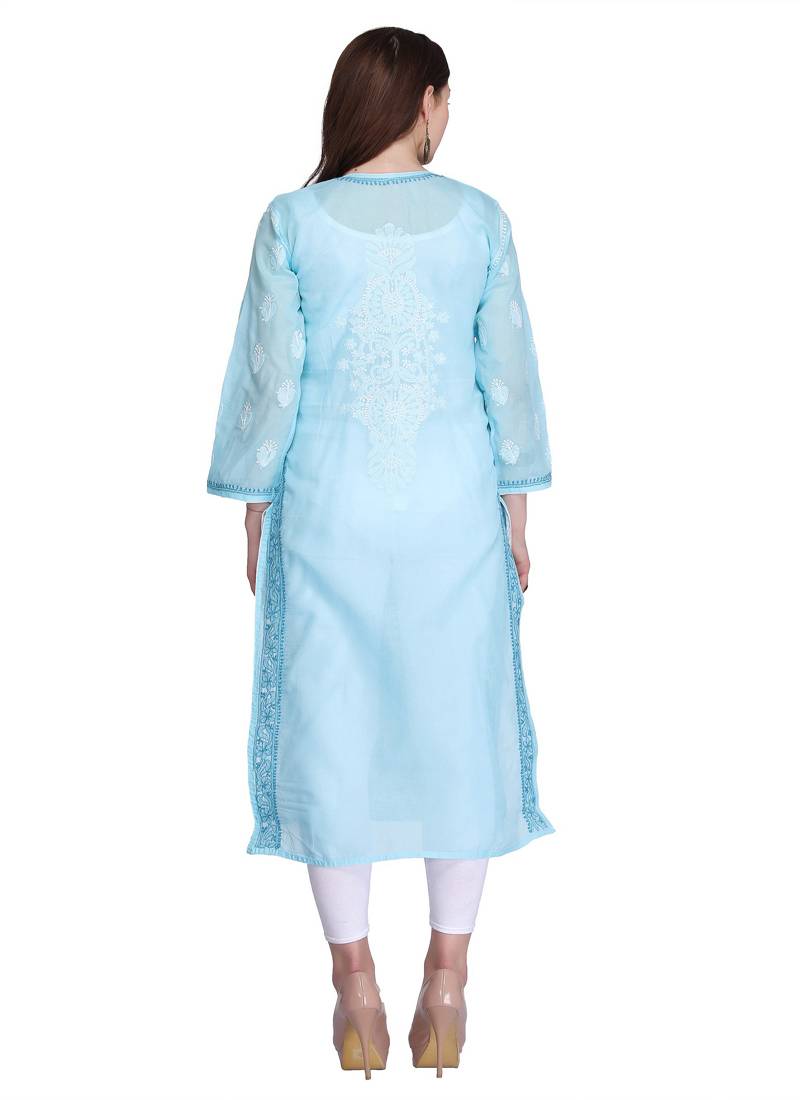 Ada Blue Cotton Chikankari Kurti