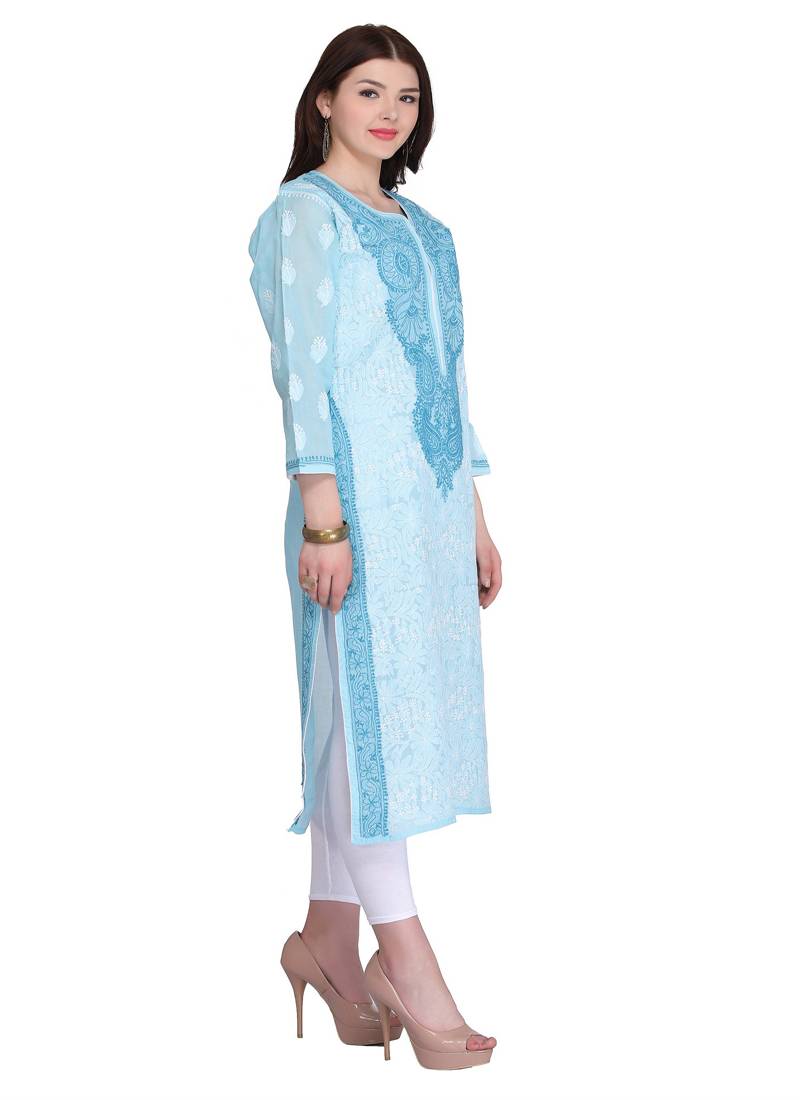 Ada Blue Cotton Chikankari Kurti