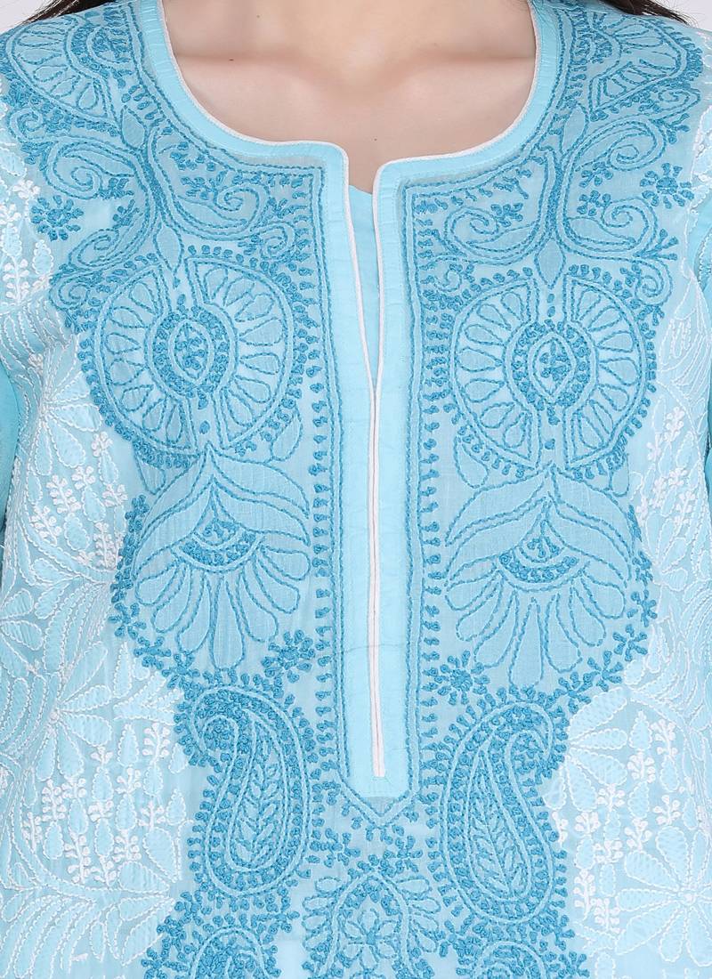 Ada Blue Cotton Chikankari Kurti