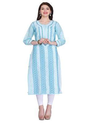 Ada Blue Cotton Chikankari Kurti 1