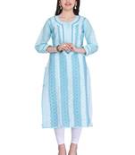 Ada Blue Cotton Chikankari Kurti