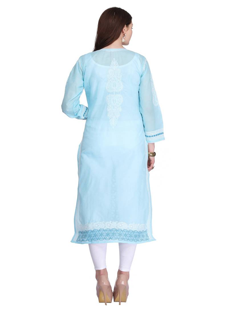 Ada Blue Cotton Chikankari Kurti
