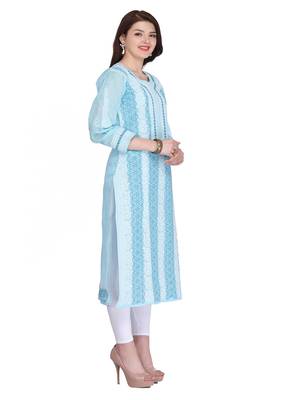 Ada Blue Cotton Chikankari Kurti 3