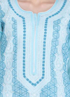 Ada Blue Cotton Chikankari Kurti 4