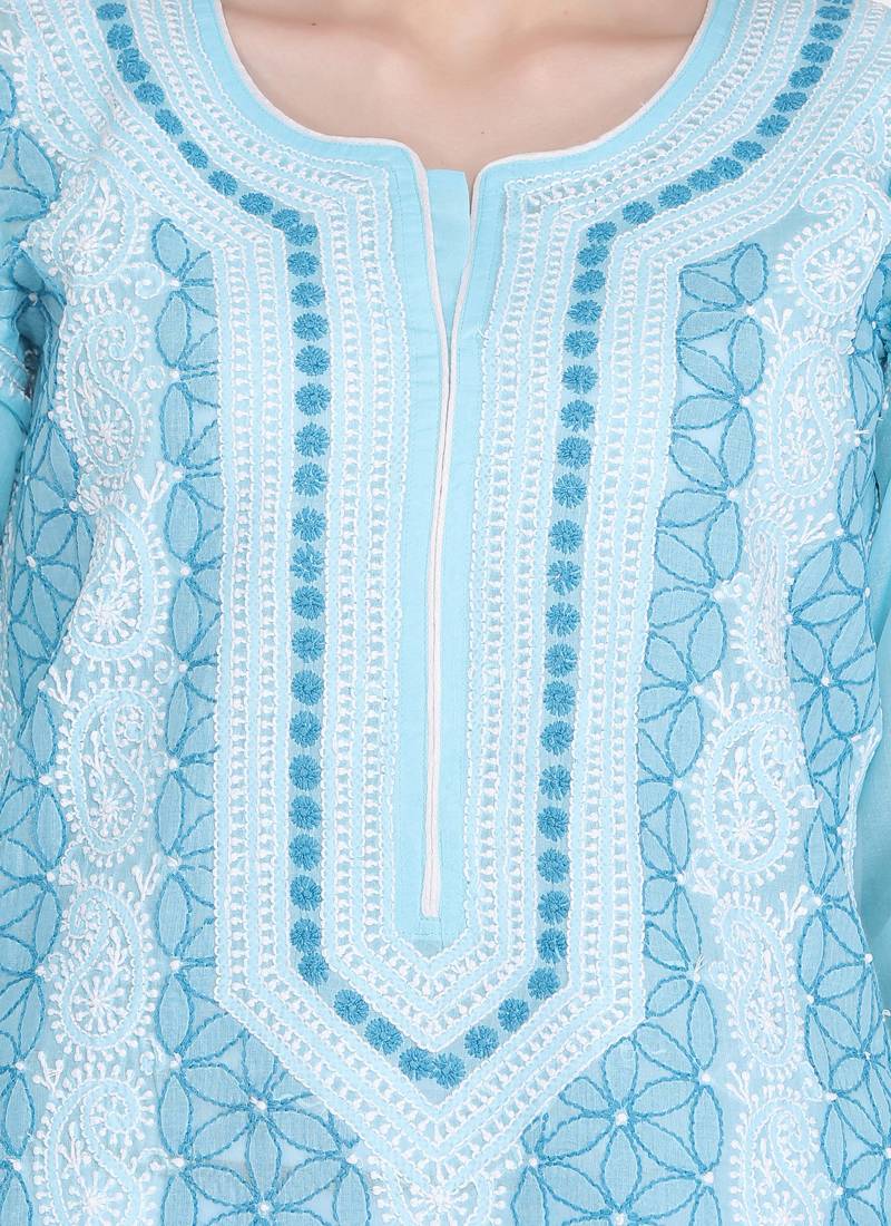 Ada Blue Cotton Chikankari Kurti