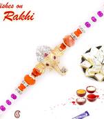 Orange  And  Purple Beads Ganesh Motif Rakhi