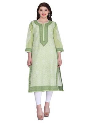 Ada Green Cotton Chikankari Kurti 2