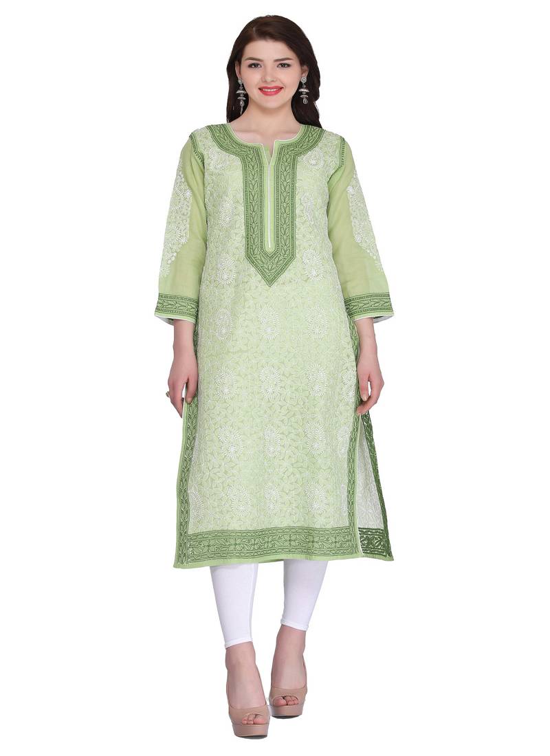 Ada Green Cotton Chikankari Kurti