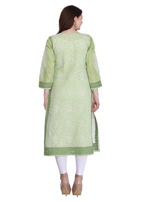 Ada Green Cotton Chikankari Kurti 3