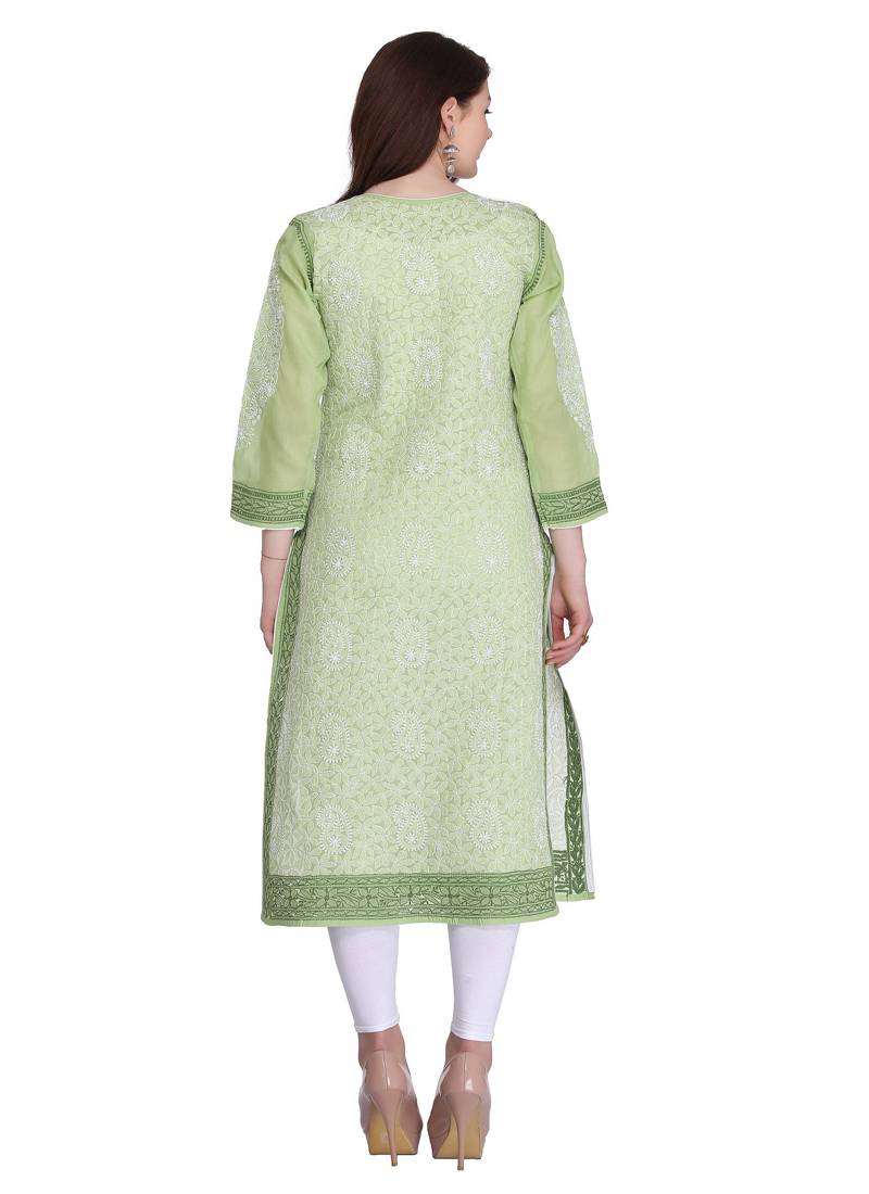 Ada Green Cotton Chikankari Kurti