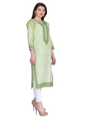 Ada Green Cotton Chikankari Kurti 4