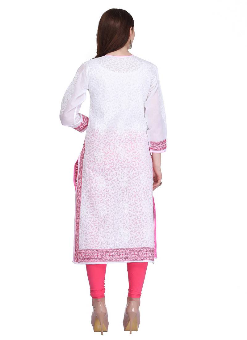 Ada White Cotton Chikankari Kurti