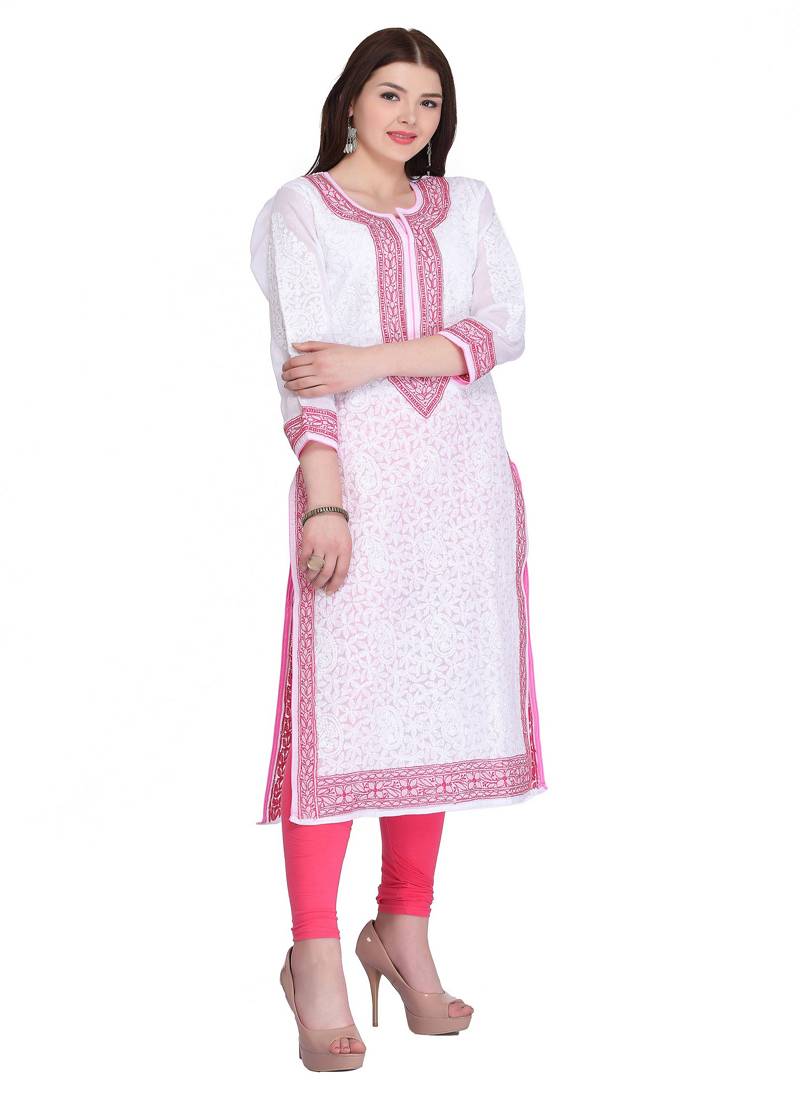 Ada White Cotton Chikankari Kurti
