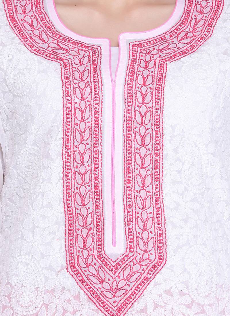 Ada White Cotton Chikankari Kurti