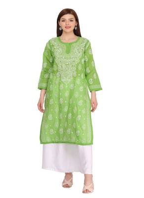 Ada Green Cotton Chikankari Kurti  1